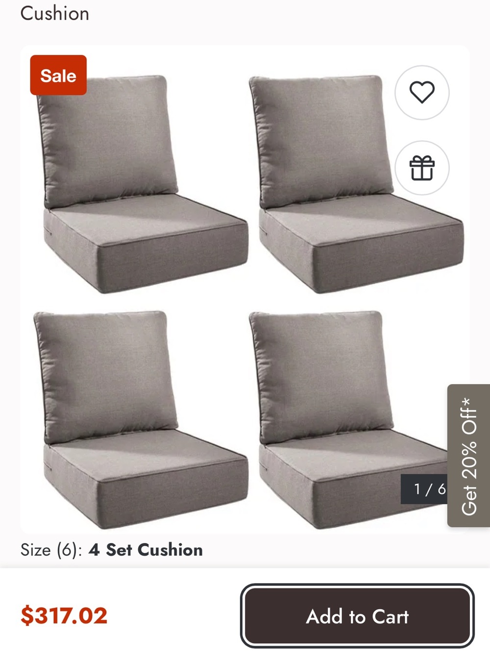 Gray 4-Piece Outdoor/Indoor Seat and Back Cushion Set - Neutral Gray